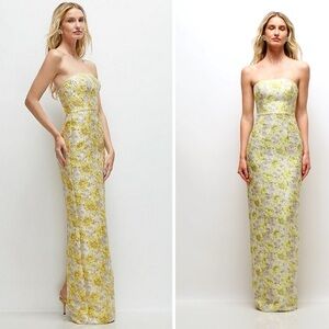NWT Alfred Sung Jacqueline Yellow Floral Jacquard Column Dress Size 18 D877GYF